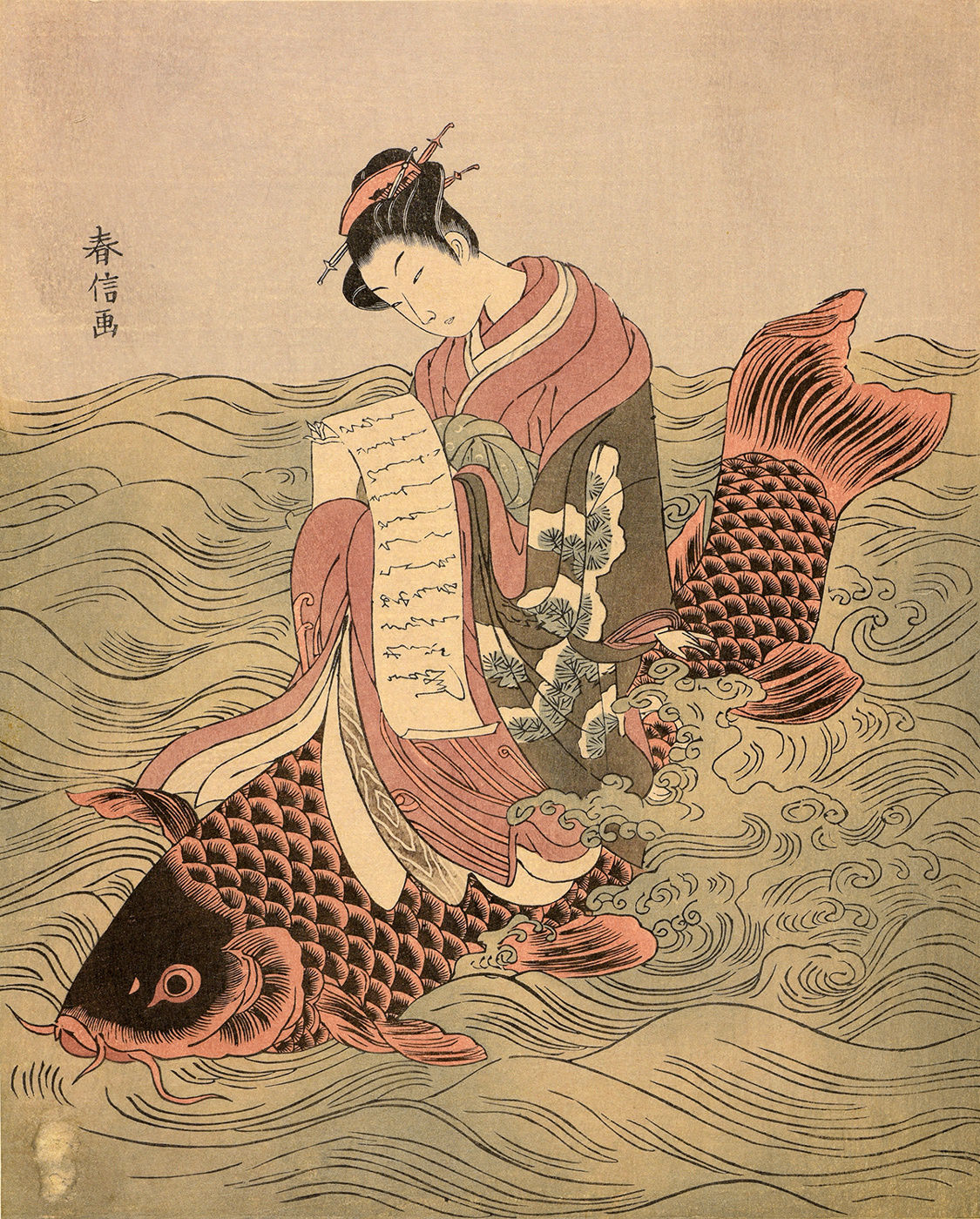 Anonym, Japanische Dame auf einem Fisch , n.D., Museum Wiesbaden. Foto: Museum Wiesbaden / Bernd Fickert