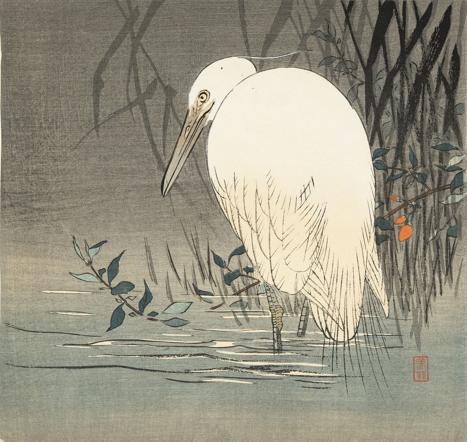 Takashi Biho, Seidenreiher im Wasser, o. D., Museum Wiesbaden, Foto: Museum Wiesbaden / Bernd Fickert