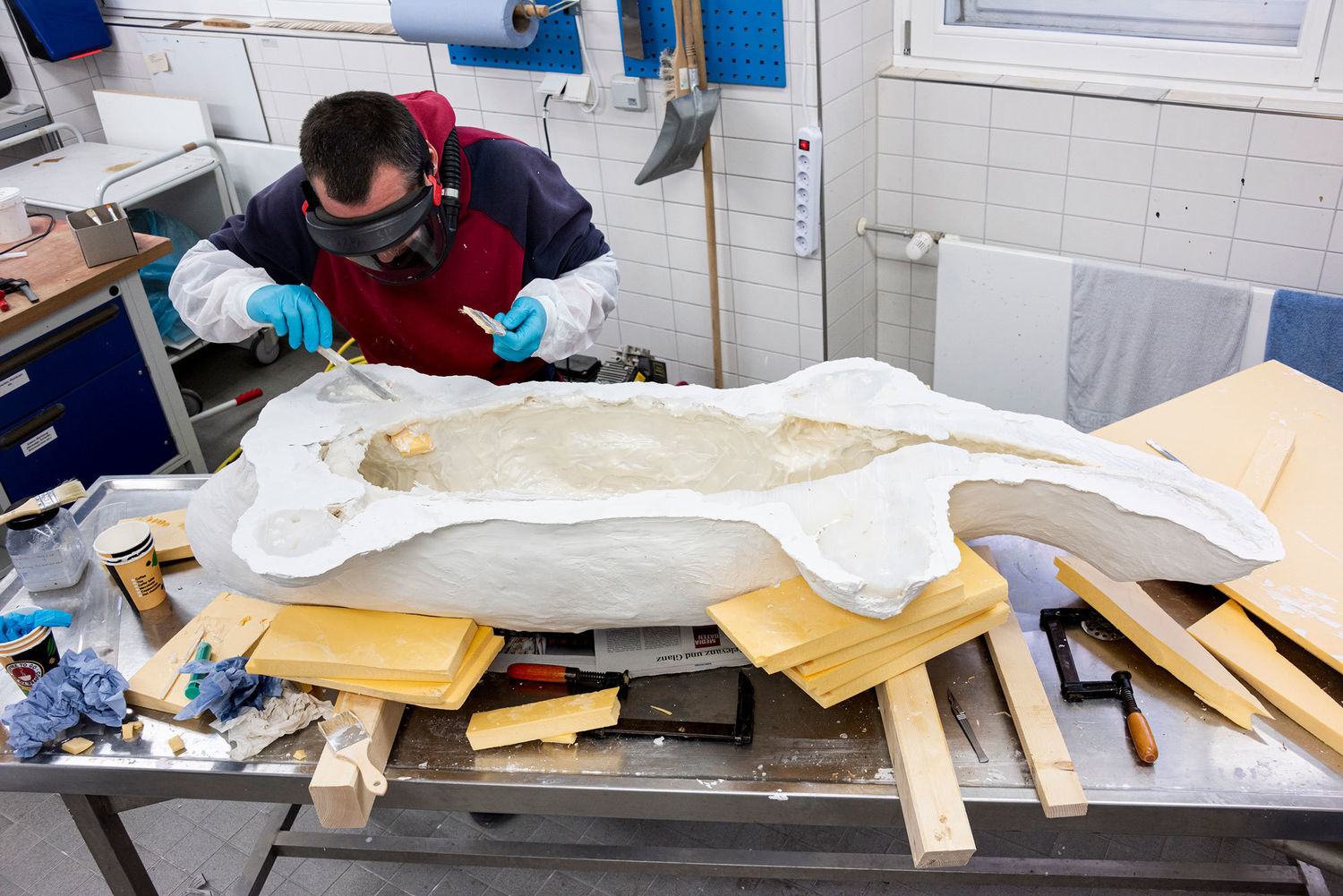 Abguss und Präparation eines Chinesischen Riesensalamanders. Alle Fotos: Museum Wiesbaden / Bernd Fickert